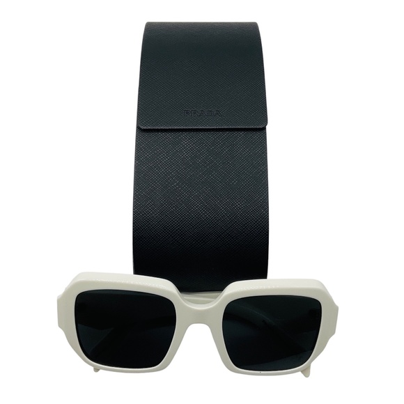 PRADA POLISHED WHITE / GREY LENS SQUARE ACETATE FRAME SUNGLASSES main image 6